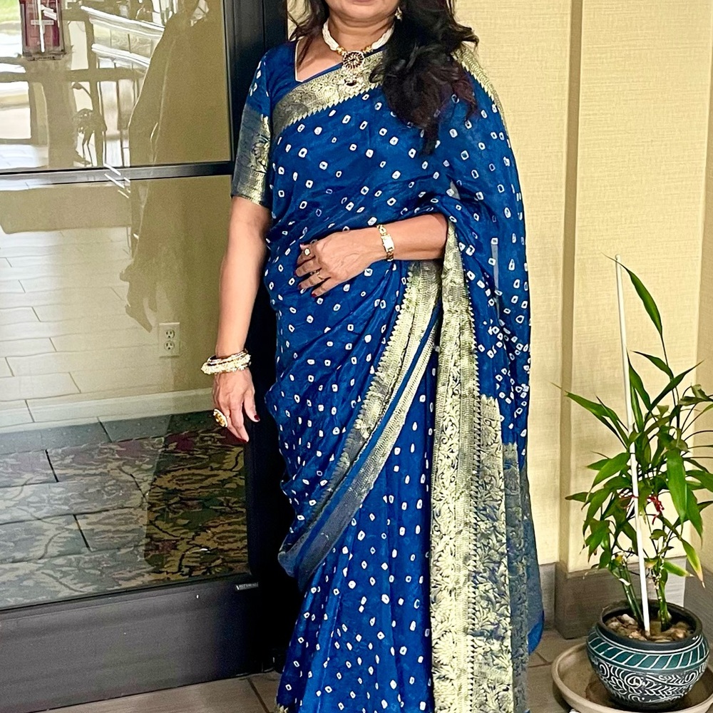 Elegant Blue and Gold Saree